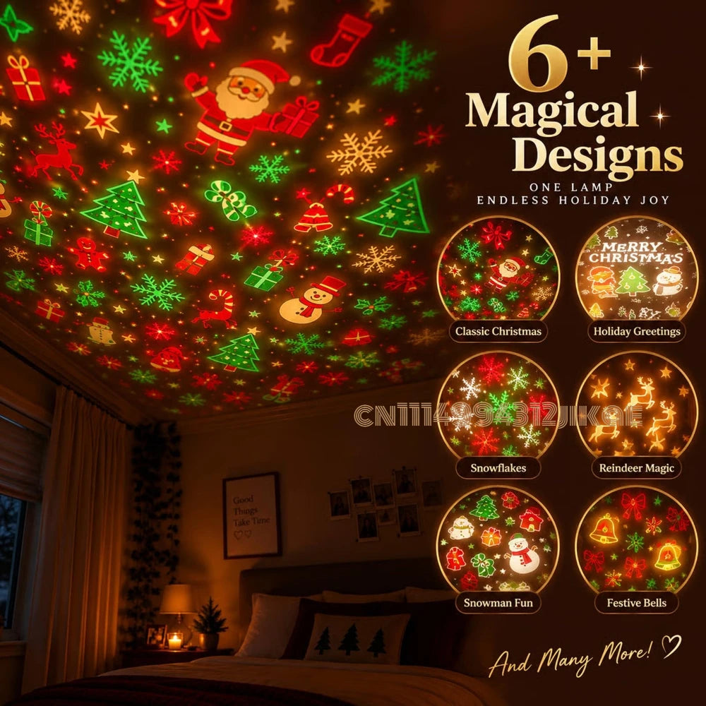 Projecteur de lumière de Noël, veilleuse de Noël alimentée par USB avec plus de 6 motifs festifs, lampe d'arbre flexible pour chambre à coucher, plafond