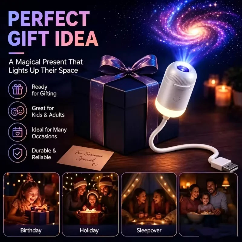 Décoration d'ambiance de Noël, projecteur d'étoiles galactiques HD 4K, veilleuse 360 °   Lampe de projection d'étoiles rotative alimentée par USB