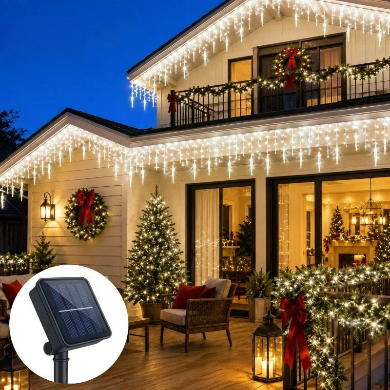 Guirlande lumineuse solaire à 162 LED de 9 mètres, pour décoration extérieure de gouttières, jardin, fête, cour, Noël et vacances.
