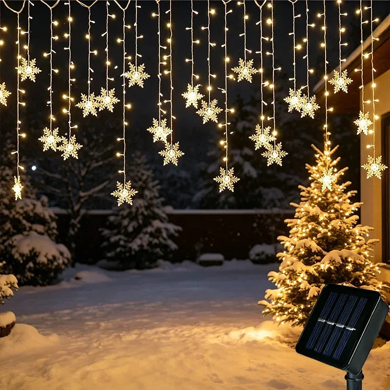 Guirlande lumineuse solaire en forme de flocon de neige, décoration pour arbre de Noël, lumière de festival d'hiver pour décorations de Noël et d'Halloween