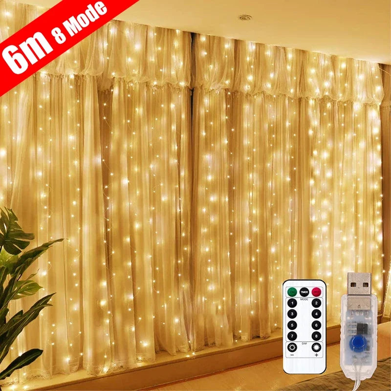 Guirxiété de rideau LED sur la fenêtre, guirxiété lumineuse USB, feston nickel é, télécommande, décorations de Noël et de mariage, maison et chambre, 3m