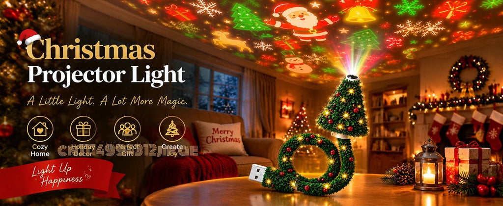 Projecteur de lumière de Noël, veilleuse de Noël alimentée par USB avec plus de 6 motifs festifs, lampe d'arbre flexible pour chambre à coucher, plafond