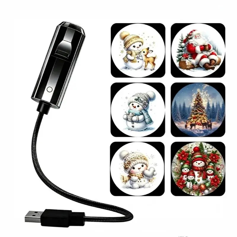 Projecteur LED de Noël alimenté par USB avec 6 diapositives interchangeables pour la décoration intérieure de fêtes, de la maison et de la chambre à coucher