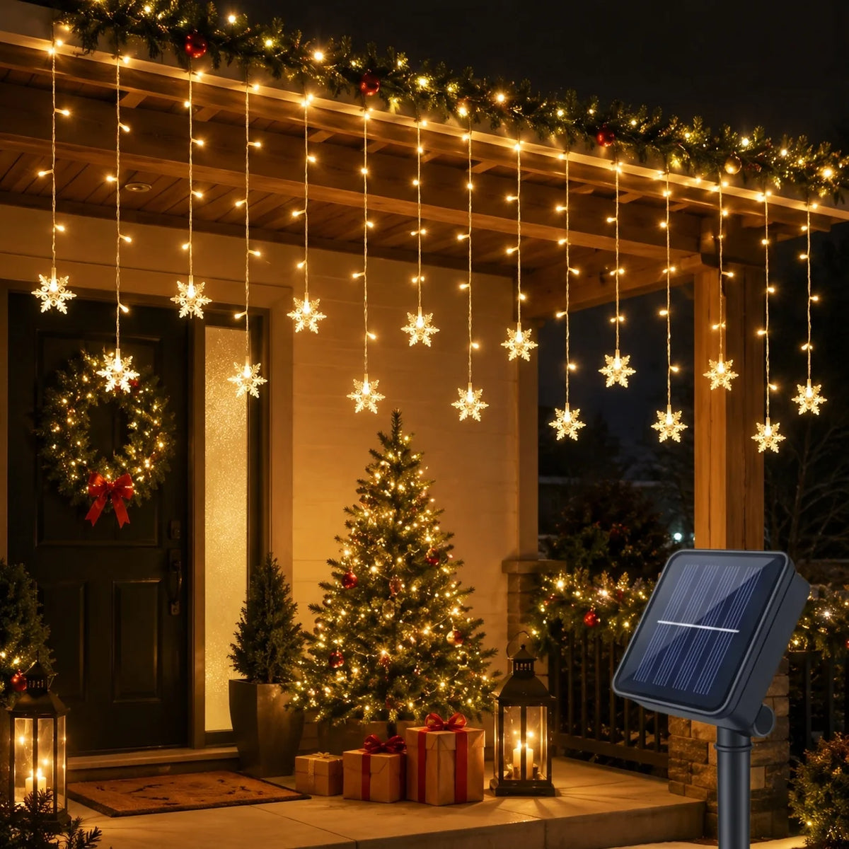 Guirlande lumineuse solaire en forme de flocon de neige, décoration pour arbre de Noël, lumière de festival d'hiver pour décorations de Noël et d'Halloween