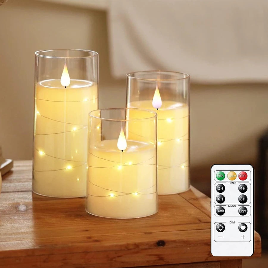 Bougie LED sans flamme avec télécommande et minuterie, ciaprès, ficelle d'étoile intégrée, à piles, pilier scintillant, décoration d'intérieur