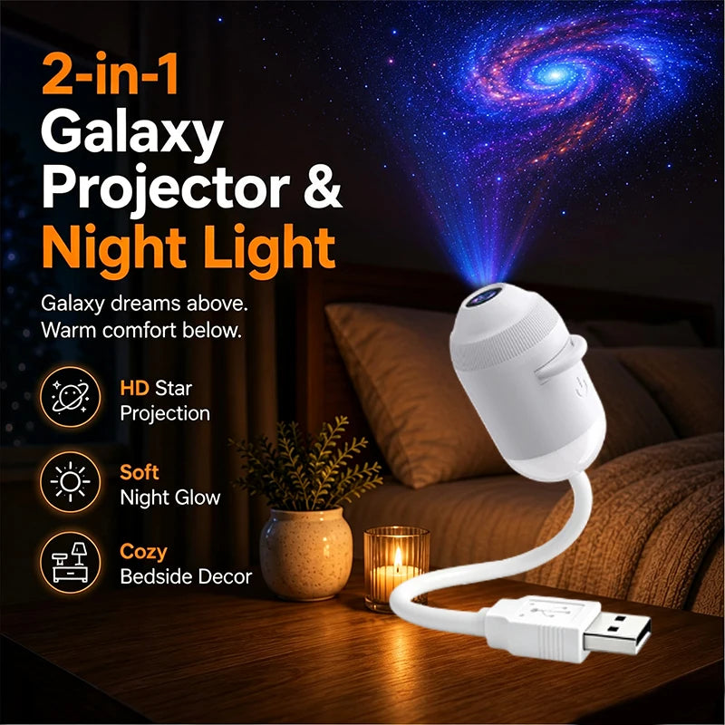 Décoration d'ambiance de Noël, projecteur d'étoiles galactiques HD 4K, veilleuse 360 °   Lampe de projection d'étoiles rotative alimentée par USB