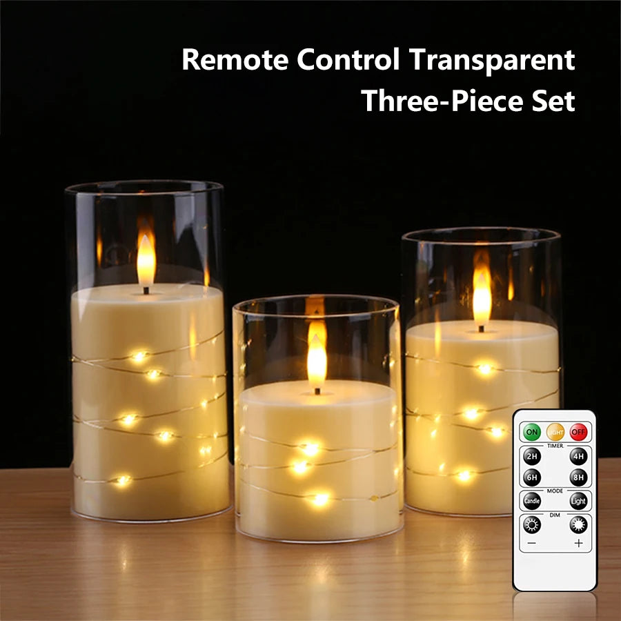 Bougie LED sans flamme avec télécommande et minuterie, ciaprès, ficelle d'étoile intégrée, à piles, pilier scintillant, décoration d'intérieur