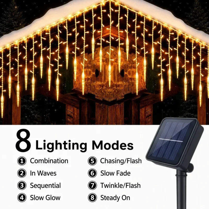 Guirlande lumineuse solaire à 162 LED de 9 mètres, pour décoration extérieure de gouttières, jardin, fête, cour, Noël et vacances.