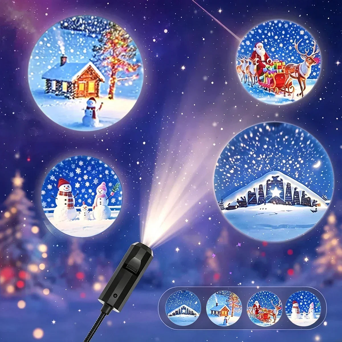Christmas Projector Light Flexible Xmas Snow Santa Pattern Projection Lamp for Car Bedroom Party Holiday Decoration 4/6/10‑Pack