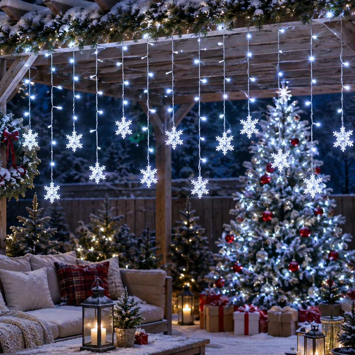 Guirlande lumineuse solaire en forme de flocon de neige, décoration pour arbre de Noël, lumière de festival d'hiver pour décorations de Noël et d'Halloween