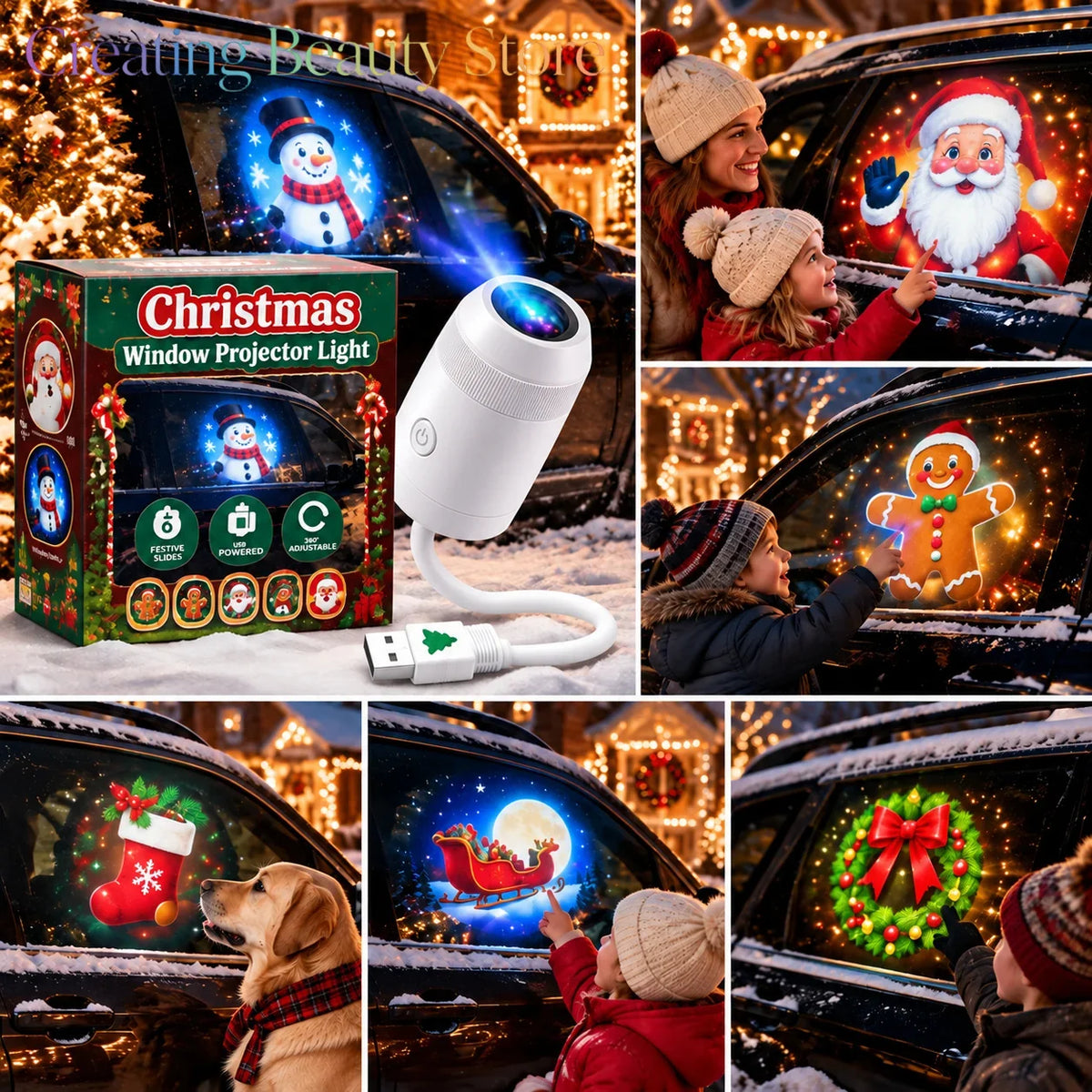 Projecteur de Noël pour voiture : apportez la magie des fêtes sur la route, projecteur de Noël portable pour voiture.