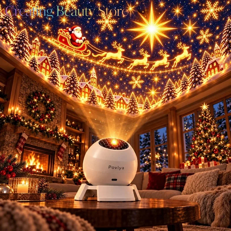 Lumières de Noël magiques : Illuminez la magie des fêtes avec cette projection, projection de la traîne du Père Noël et des rennes.