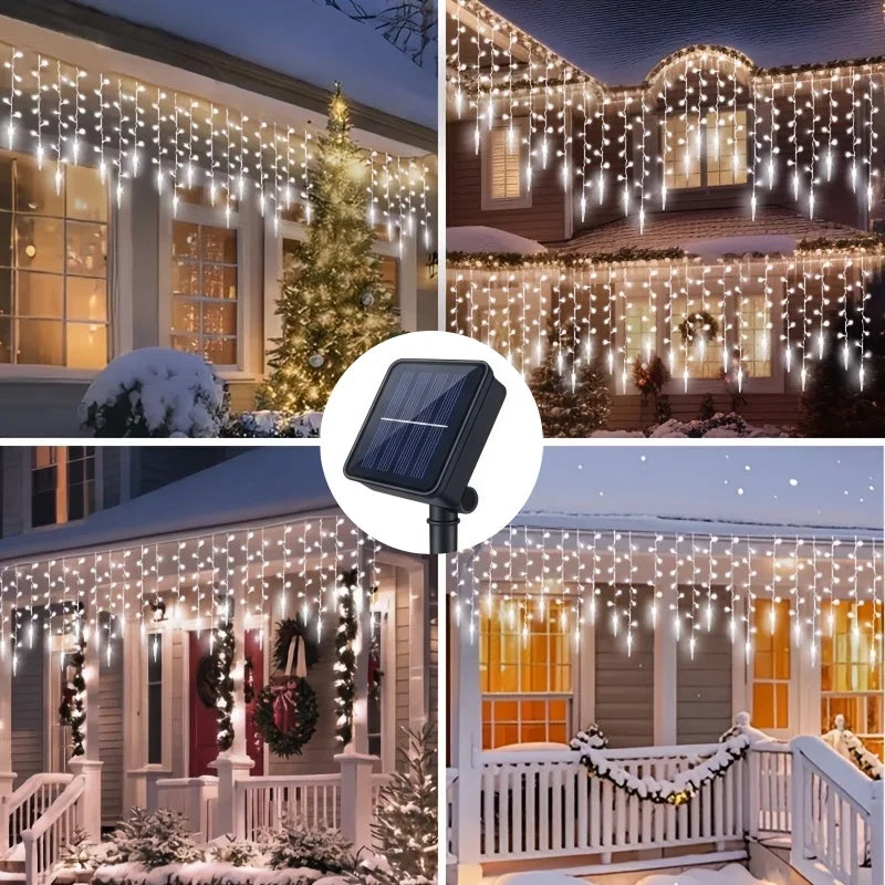 Guirlande lumineuse solaire à 162 LED de 9 mètres, pour décoration extérieure de gouttières, jardin, fête, cour, Noël et vacances.