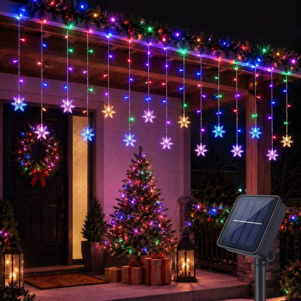 Guirlande lumineuse solaire en forme de flocon de neige, décoration pour arbre de Noël, lumière de festival d'hiver pour décorations de Noël et d'Halloween