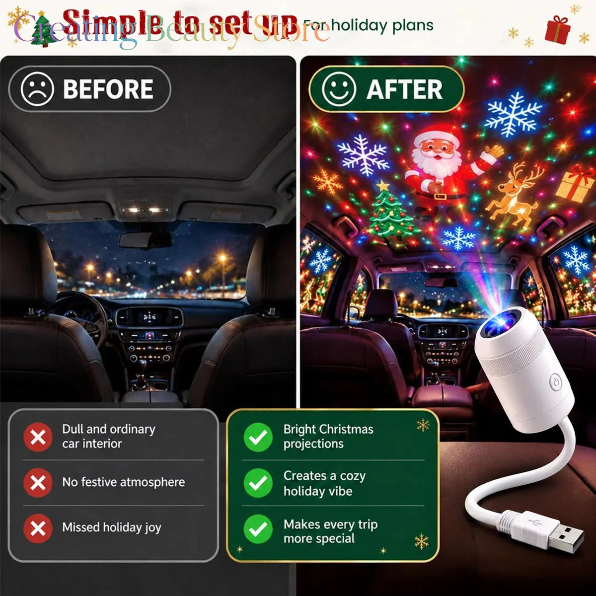Projecteur de Noël pour voiture : apportez la magie des fêtes sur la route, projecteur de Noël portable pour voiture.