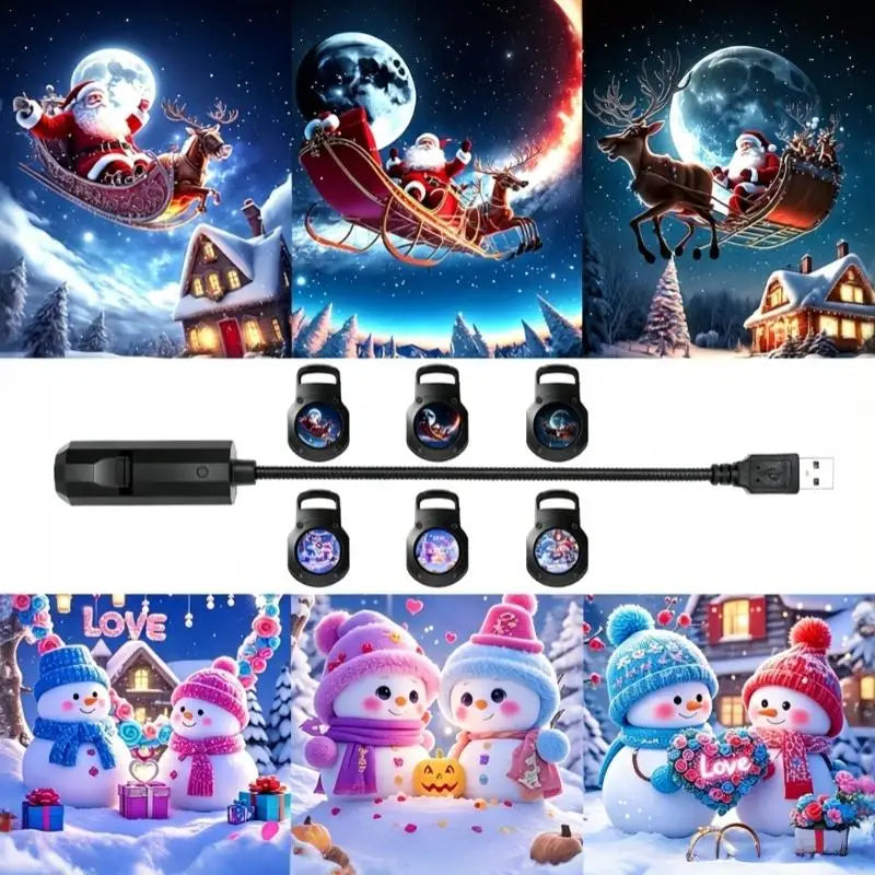 Projecteur LED de Noël alimenté par USB avec 6 diapositives interchangeables pour la décoration intérieure de fêtes, de la maison et de la chambre à coucher