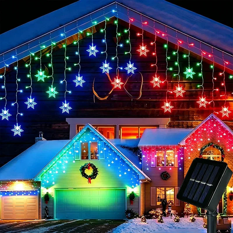 Guirlande lumineuse solaire en forme de flocon de neige, décoration pour arbre de Noël, lumière de festival d'hiver pour décorations de Noël et d'Halloween