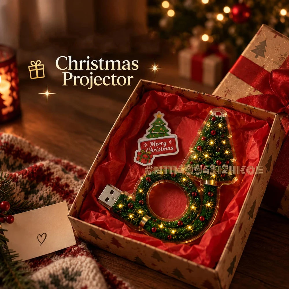 Projecteur de lumière de Noël, veilleuse de Noël alimentée par USB avec plus de 6 motifs festifs, lampe d'arbre flexible pour chambre à coucher, plafond