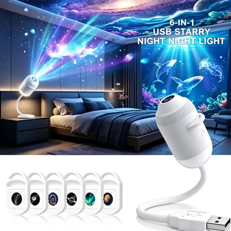 Décoration d'ambiance de Noël, projecteur d'étoiles galactiques HD 4K, veilleuse 360 °   Lampe de projection d'étoiles rotative alimentée par USB