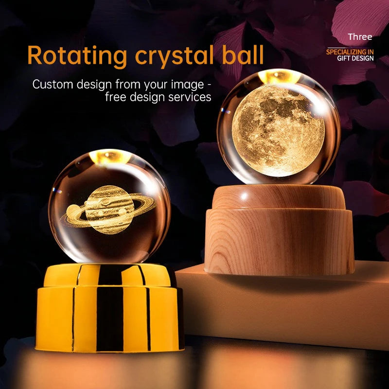 Boule de cristal rotative créative personnalisable, gravure Laser, artisanat, décoration de Table, ornement, cadeau, lumière d'ambiance pour chambre à coucher