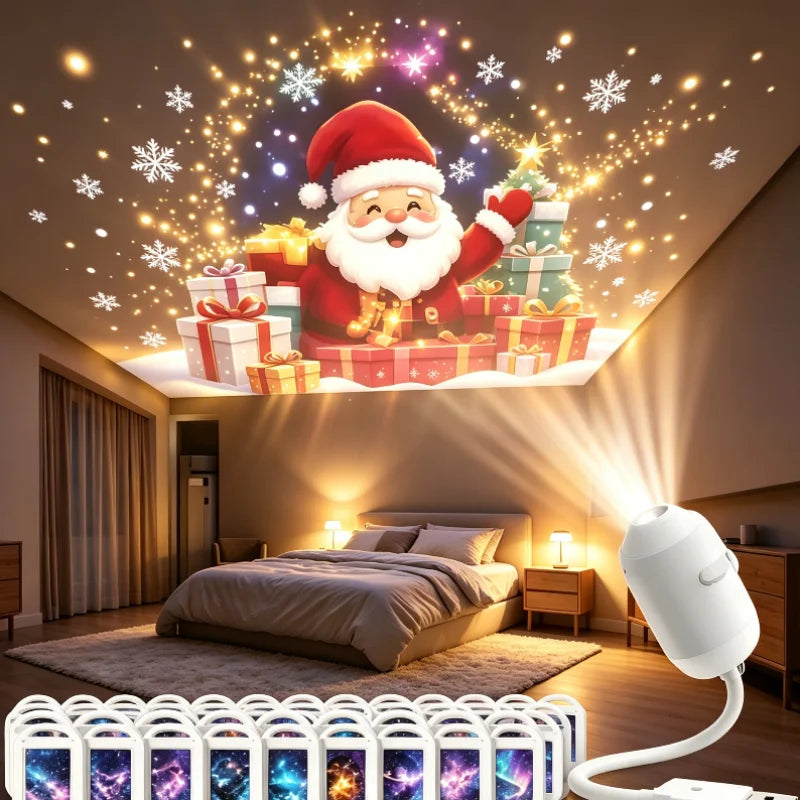 Décoration d'ambiance de Noël, projecteur d'étoiles galactiques HD 4K, veilleuse 360 °   Lampe de projection d'étoiles rotative alimentée par USB