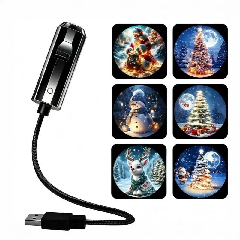 Projecteur LED de Noël alimenté par USB avec 6 diapositives interchangeables pour la décoration intérieure de fêtes, de la maison et de la chambre à coucher