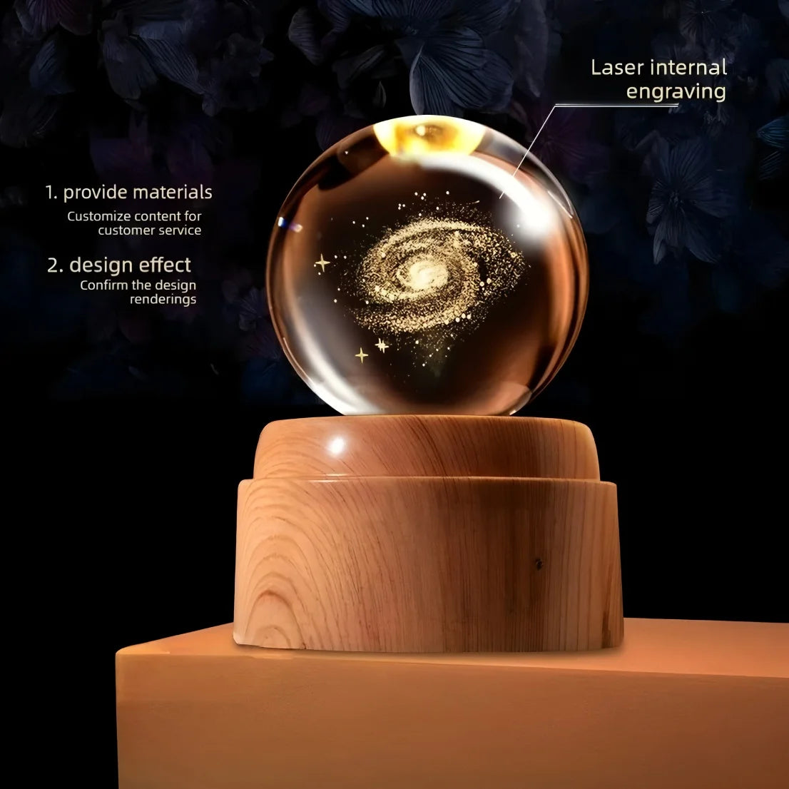 Boule de cristal rotative créative personnalisable, gravure Laser, artisanat, décoration de Table, ornement, cadeau, lumière d'ambiance pour chambre à coucher