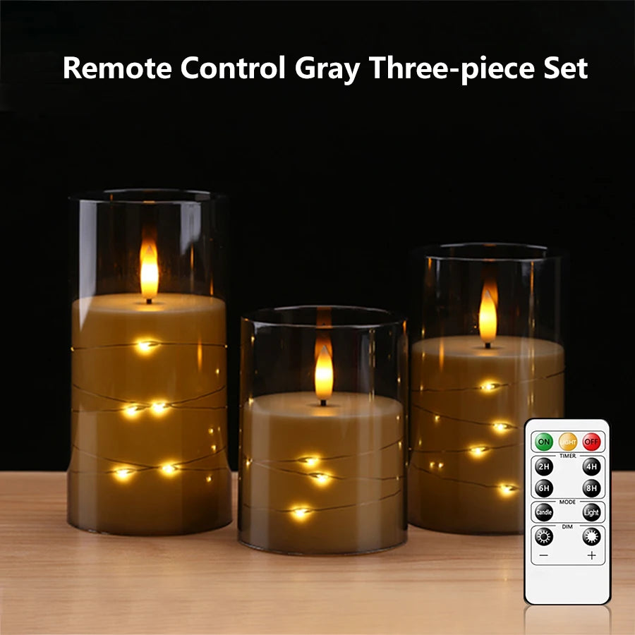 Bougie LED sans flamme avec télécommande et minuterie, ciaprès, ficelle d'étoile intégrée, à piles, pilier scintillant, décoration d'intérieur