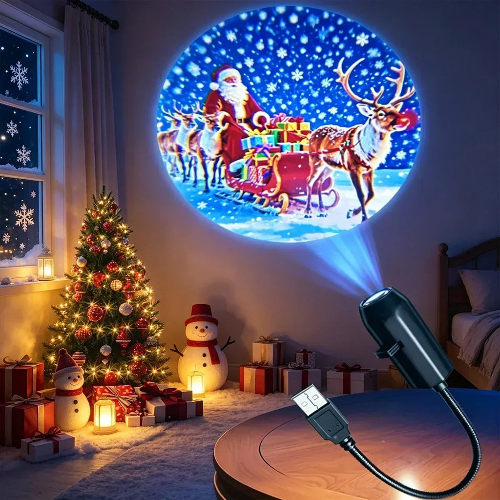 Christmas Projector Light Flexible Xmas Snow Santa Pattern Projection Lamp for Car Bedroom Party Holiday Decoration 4/6/10‑Pack