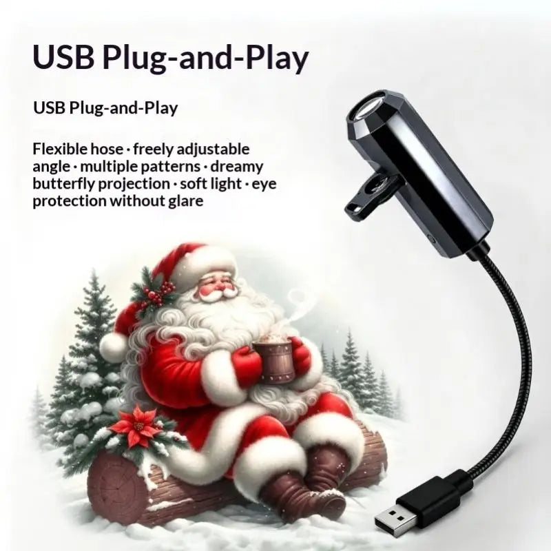 Projecteur LED de Noël alimenté par USB avec 6 diapositives interchangeables pour la décoration intérieure de fêtes, de la maison et de la chambre à coucher