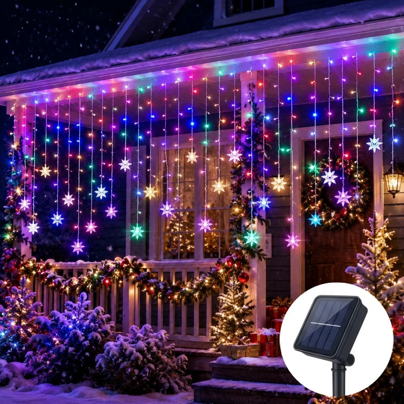 Guirlande lumineuse solaire en forme de flocon de neige, décoration pour arbre de Noël, lumière de festival d'hiver pour décorations de Noël et d'Halloween
